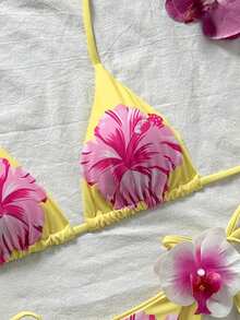 Swim Mod 女士夏季沙滩印花挂脖系带休闲比基尼和三角泳裤套装 - 彩色 - 查看 10