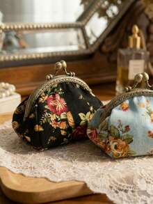Cirelle Ví cầm tay kiểu cổ điển khóa cài – Ví vải canvas in hoa hồng, đựng son môi và chìa khóa mini, ví đựng tiền xu nhẹ, thích hợp cho các bữa tiệc, sử dụng hàng ngày và những chuyến đi ngắn. - Nhiều màu - Xem 5