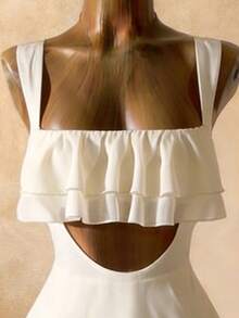 SaltGleam SaltGleam Đầm hè bằng vải chiffon hai dây, khoét eo, kiểu dáng thời trang. - Vàng nhạt - Xem 3