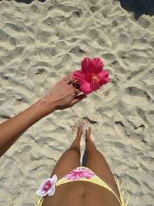 Swim Mod 女士夏季沙滩印花挂脖系带休闲比基尼和三角泳裤套装 - 彩色 - 查看 7