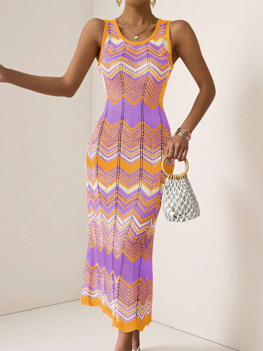 Lyxana Vestido de punto sin mangas de rayas coloridas para vacaciones - Multicolor - Ver 1