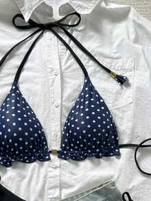 Bonvoyette 波点印花荷叶边挂脖系带比基尼套装 - 彩色 - 查看 8