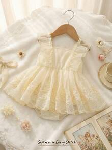 Cozy Pixies Pelele de bebé niña con estampado floral y cuello redondo sin mangas - Beis - Ver 2