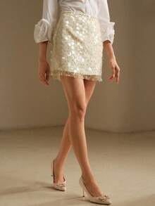 MOTF PREMIUM WOMEN'S FASHIONABLE SEQUIN MINI SKIRT - Apricot - View 4
