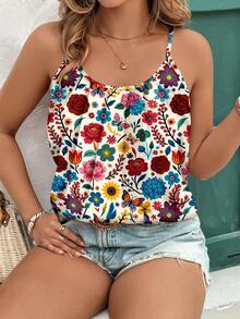 EMERY ROSE Bộ đồ đôi và áo tank top cỡ lớn thanh lịch, tối giản, mang phong cách cổ điển, họa tiết hoa nhí, thích hợp cho Ngày của Mẹ, phù hợp cho kỳ nghỉ hè ở bãi biển. - Nhiều màu - Xem 4