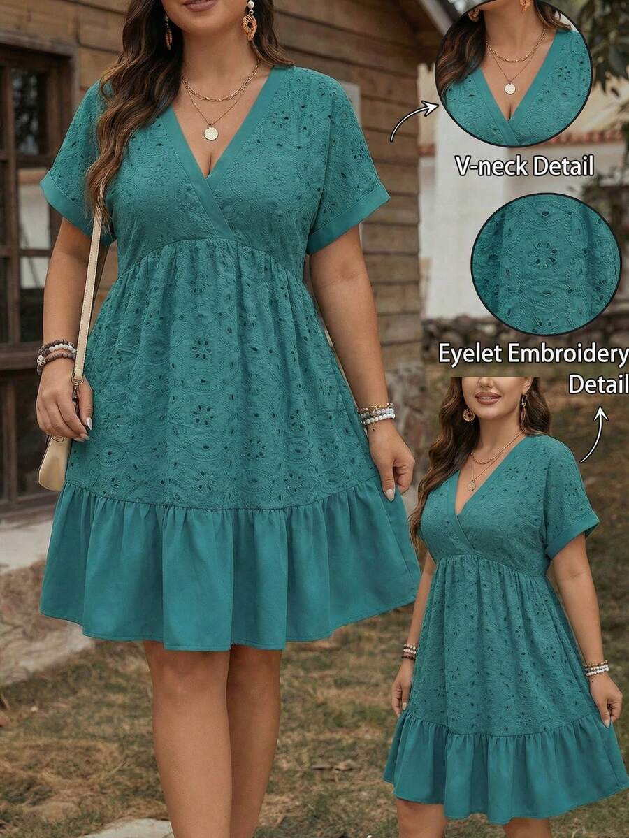SHEIN LUNE 大码夏季女装绿色V领连衣裙，A字娃娃款连衣裙，音乐节连衣裙，蓝绿色连衣裙，大码娃娃裙，大码荷叶边连衣裙，大码度假连衣裙，Maweii大码连衣裙，蓝绿色大码连衣裙，大码刺绣连衣裙，大码迷你连衣裙，女式大码连衣裙，大码蕾丝连衣裙，Maweii大码连衣裙，度假休闲8XL连衣裙，女式大码连衣裙，大码优雅连衣裙，女式假日连衣裙，女式休闲连衣裙，大码优雅连衣裙，镂空刺绣连衣裙