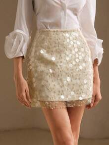 MOTF PREMIUM WOMEN'S FASHIONABLE SEQUIN MINI SKIRT - Apricot - View 2