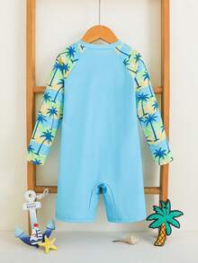 Traje de baño de una pieza con estampado de árbol de coco para niño pequeño - Multicolor - Ver 8