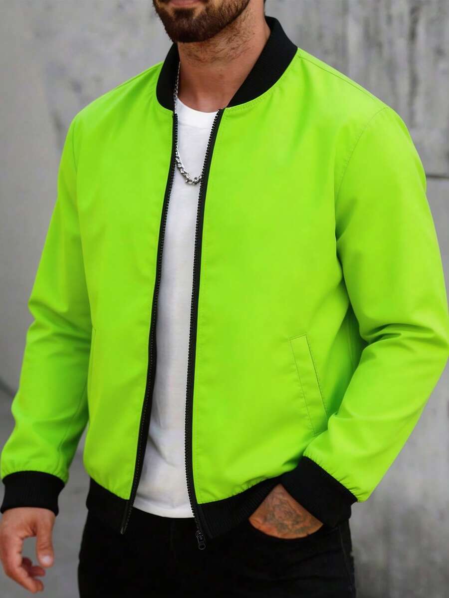 Manfinity Homme Chaqueta casual de manga larga con contraste de color para hombre - Verde Oliva - Ver 1