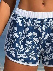 Swim Vcay Quần short nữ thể thao và nghỉ dưỡng đa năng, thoải mái, họa tiết hoa dâm bụt nhiệt đới ngẫu nhiên, phối màu tương phản, quần bơi nữ, quần short mùa hè nữ, quần short casual nữ, quần short chạy bộ nữ, quần short yoga, quần short họa tiết da báo, bộ đồ yoga nữ, đồ bơi liền thân ôm sát cơ thể. - Nhiều màu - Xem 4