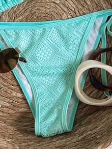 Swim Mod 女士纹理两件式比基尼套装，休闲度假风 - 綠色 - 查看 5