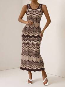 Vesra Colorful Striped Sleeveless Knit Casual Vacation Dress - Multicolor - View 5