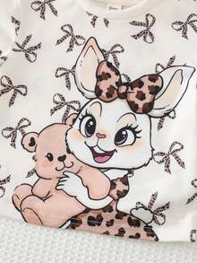 Cozy Pixies Baby Girl Cartoon Pattern Knit Soft Round Neck Short Sleeve Top And Elastic Waist Shorts 2-Piece Set - Multicolor - View 3