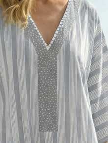 EMERY ROSE Fashionable Loose Casual Printed V-Neck Striped Blended Fabric Vacation Travel Robe For Women - Multicolor - View 6