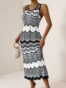 Vesra Đầm dệt kim không tay kẻ sọc nhiều màu sắc, kiểu dáng thường ngày, thích hợp cho kỳ nghỉ. - Nhiều màu - Xem 5