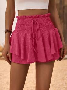 Breezaya 女款純色絞花腰短褲 - 玫紅色 - 查看 6