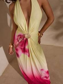 SHEIN Glamour Đầm nữ không tay in hoa lãng mạn, thích hợp cho kỳ nghỉ trên đảo, đầm mùa hè, trang phục đi biển, trang phục nghỉ dưỡng, đầm thanh lịch, trang phục đi ăn trưa, trang phục du thuyền, đầm cúp ngực, đầm hở vai, trang phục Hawaii, trang phục gợi cảm, trang phục Ibiza, quần áo mùa hè cho nữ. - Nhiều màu - Xem 6