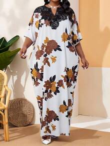 SHEIN Lady Váy công sở thanh lịch mùa xuân hè, phong cách boho thường ngày, váy dạ hội dệt kim nhiều màu sắc, váy một mảnh tay dài đính họa tiết, váy Kaftan, váy tay dài tay ngắn, váy cỡ lớn, váy kín đáo, váy Abaya, váy công sở. - Nhiều màu - Xem 3