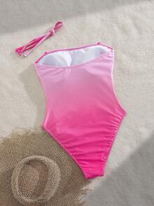 Bonvoyette Summer Vacation Gradient Print Detachable Strap Bandeau One-Piece Swimsuit - Multicolor - View 2