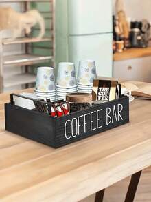 Estantería de almacenamiento de barra de café de un solo Body con estilo rústico, soporte para cápsulas de café de encimera, caja de almacenamiento de juego de café y té de escritorio, caja de almacenamiento de accesorios de café con estilo de granja, decoración de barra, almacenamiento y organización del hogar. - Multicolor - Ver 5