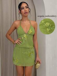 Glamine Bộ đồ gợi cảm cho kỳ nghỉ, du lịch, đi biển, dự tiệc, lễ hội âm nhạc, trang phục cô gái quyến rũ. - màu xanh lá - Xem 4