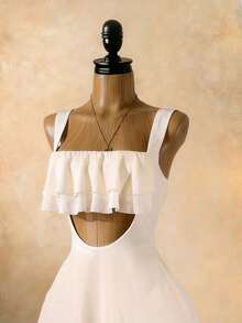 SaltGleam SaltGleam Đầm hè bằng vải chiffon hai dây, khoét eo, kiểu dáng thời trang. - Vàng nhạt - Xem 6