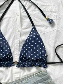 Bonvoyette 波点印花荷叶边挂脖系带比基尼套装 - 彩色 - 查看 10