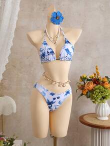 Swim Vcay 3件套领带柔软面料随机印花三角内裤，沙滩短裤，泳衣 - 彩色 - 查看 9