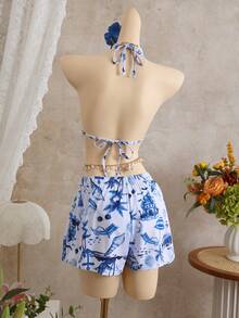 Swim Vcay 3件套领带柔软面料随机印花三角内裤，沙滩短裤，泳衣 - 彩色 - 查看 8