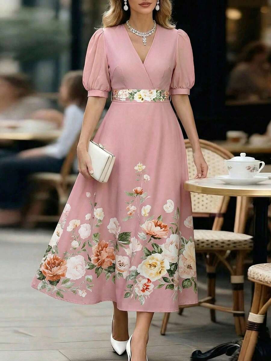 EMERY ROSE Đầm in hoa thanh lịch, thích hợp cho mùa hè. - Màu Hồng baby - Xem 1