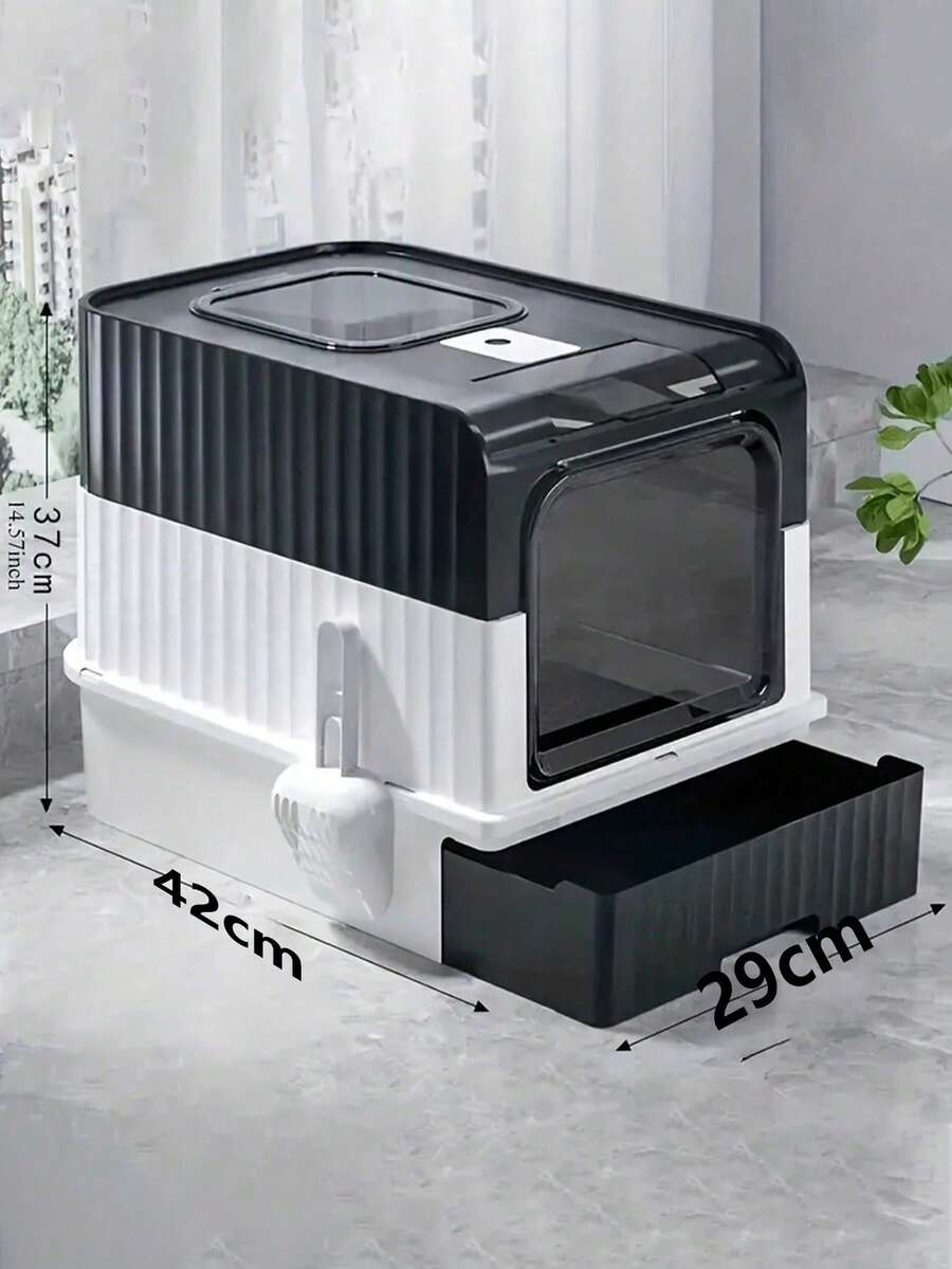 Kotak Pasir Kucing Besar (Dengan Laci dan Sekop) - Dilengkapi Desain Saluran Ganda untuk Mencegah Bau dan Cipratan Secara Efektif, Terbuat dari Bahan PP Tebal, Cocok untuk Kucing Besar dan Rumah Tangga dengan Banyak Kucing. Mudah Dibersihkan, Skema Warna Hitam dan Abu-abu yang Elegan Merupakan Hadiah Ideal untuk Pecinta Kucing. - Satu-Ukuran - View 1