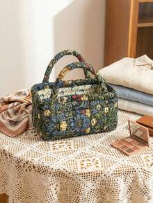 Cirelle Small Floral Print Fabric Storage Bag – Quilted Basket For Scarves, Cosmetics & Travel Toiletries, Compact Organizer For Short Trips & Daily Use, Charming Gift Idea - Multicolor - View 2