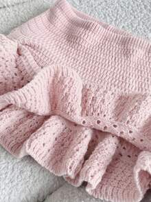 Elamini Women's Red Skirt, Fashion Summer Beach Outfit, Low Waist Hollow Out Ruffled Hem Mini Skirt, Versatile Sweet Vacation Style - Baby Pink - View 5