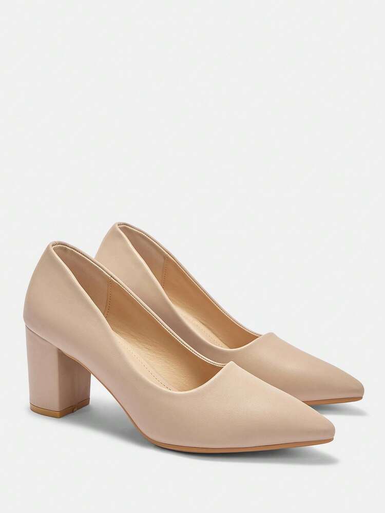 CUCCOO CURVES Women Shoes Wide Fit Pointed Thick High Heel Apricot Simple Stylish Comfortable Daily Commuter Versatile Fattened Women's High Heel Shoes Women's Shoes Plus Size