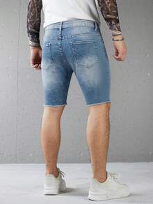 Manfinity LEGND Men's Casual Washed Distressed Denim Shorts - Blue - View 5