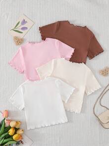 SHEIN 4件套幼儿女童休闲可爱刺绣短袖上衣，面料柔软舒适，2026春夏新款，度假旅行必备，适合1-3岁儿童的夏季服装 - 彩色 - View 2