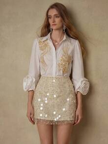 MOTF PREMIUM WOMEN'S FASHIONABLE SEQUIN MINI SKIRT - Apricot - View 1