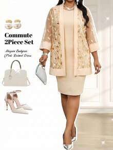 Fleurora 大码香槟色连衣裙，闪亮亮片连衣裙，凸显身材曲线的春夏正式礼服，适合婚礼、晚宴、正式活动、鸡尾酒会、毕业典礼、生日庆祝和其他正式场合。 - 香檳色 - 查看 6