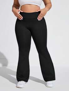 Rhythm Era 加大码高腰喇叭腿运动裤，带侧袋，女式瑜伽裤 - 黑色 - 查看 6