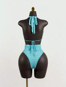 SaltGleam SaltGleam 女士性感露背吊带连体衣，时尚沙滩度假装 - 薄荷藍 - 查看 2