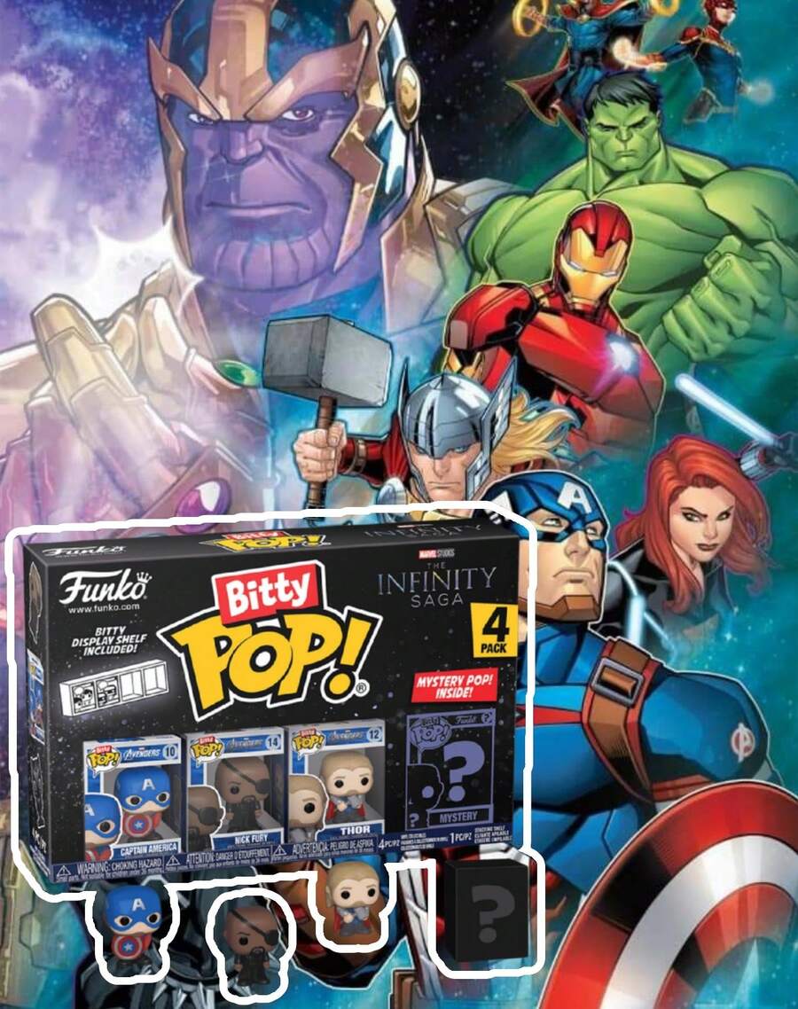 Funko Bitty Pop Marvel The Infinity Saga 4 Packs Captain America Nick Fury Thor Mystery Mini Vinyl Figures With Display Shelf Collectible Set - Multicolor - View 1