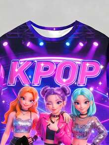 Bộ đồ đôi 2 món màu tím dễ thương cho bé gái, áo thun ngắn tay + quần legging bó sát, họa tiết thiên hà nhiều màu sắc, thích hợp cho mùa xuân/hè, độ tuổi 4-7. - Nhiều màu - Xem 5