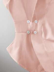 GlowEve Women's Light Pink Summer Effortless Chic Brunch Sleeveless Polo Collar Oblique Placket Waist Gathered Asymmetrical Design Embroidered Blouse Shirts - Pink - View 3