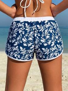 Swim Vcay Quần short nữ thể thao và nghỉ dưỡng đa năng, thoải mái, họa tiết hoa dâm bụt nhiệt đới ngẫu nhiên, phối màu tương phản, quần bơi nữ, quần short mùa hè nữ, quần short casual nữ, quần short chạy bộ nữ, quần short yoga, quần short họa tiết da báo, bộ đồ yoga nữ, đồ bơi liền thân ôm sát cơ thể. - Nhiều màu - Xem 2