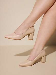 CUCCOO CURVES 女鞋 宽楦尖头粗跟高跟鞋 杏色 简约时尚 舒适 日常通勤 百搭 加厚女式高跟鞋 女鞋 大码女鞋 - 杏色 - 查看 3