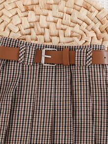 Cozy Pixies Chân váy xếp ly vải kẻ caro cho bé gái, có thắt lưng, kiểu dáng thường ngày, đa năng. - Nhiều màu - Xem 7