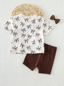 Cozy Pixies Baby Girl Cartoon Pattern Knit Soft Round Neck Short Sleeve Top And Elastic Waist Shorts 2-Piece Set - Multicolor - View 7