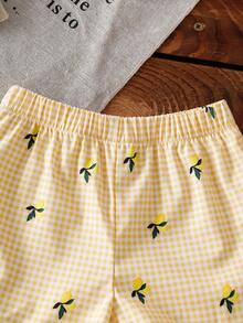 SHEIN Baby Girl Bow Decor Plaid Ruffle Hem Vest And Shorts Cute Set - Yellow - View 6