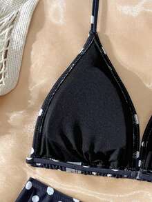 SHEIN 少女比基尼套装,时尚性感假日风黑白波点经典针织面料比基尼两件套,三角泳裤,时尚休闲优雅女士款,适合游泳、夏季假期、海滩、泳池、度假、派对等场合。 - 黑與白 - 查看 6