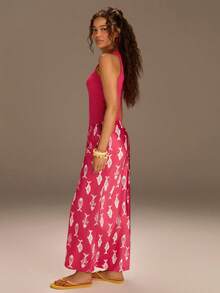 Athîral Women's Casual Watermelon Red Knit Top And Skirt 2 Pieces Set, Spring/Summer - Red - View 6